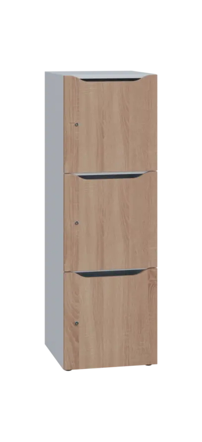 DOMINOU 33 úložná skříň 3-boxová, 1367x450x400 mm, korpus bílý, dvířka dub bardolino